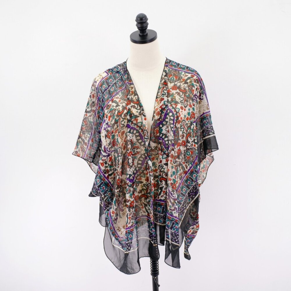 American Rag Small Sheer Cardigan Poncho Open Front Blouse Top Baroque Tan Orang